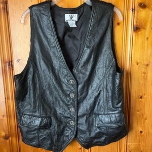 Vintage Black Leather VEST Witchy Goth Grunge Western Cowgirl Plus Size 22-24